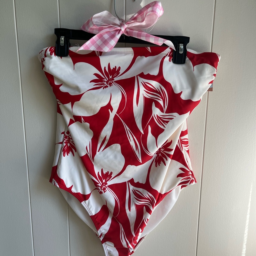 Floral Red and White One-Piece Swimsuit